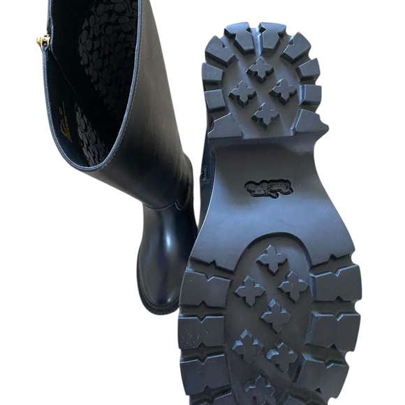 NEW Coach Black Leather Tall Lug Sole Riding Boots • Size 6B / 36.5 - Picture 3 of 12